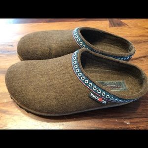 Haflinger brown wool mules/clogs cork midsole